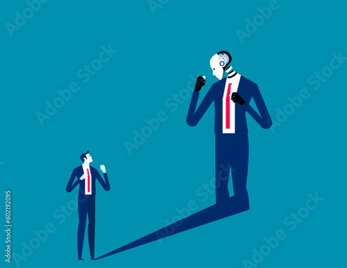 Human fighting robot shadow. Business artificial intelligence concept