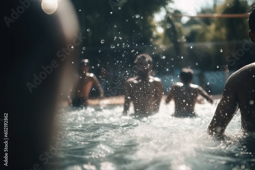 young people playing in a pool, generative  ai © FrankBoston