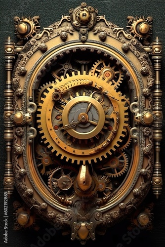 Steampunk retro mechanism with gears and cogwheels, generative ai