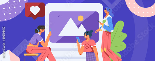 Virtual characters social communication concept business flat vector hand drawn illustration

