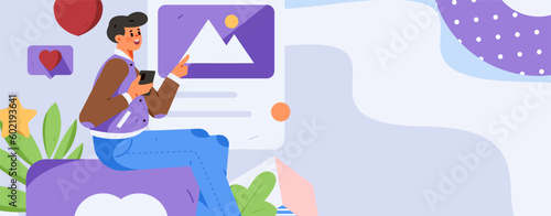 Virtual characters social communication concept business flat vector hand drawn illustration

