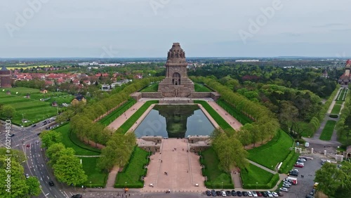 Drone shot of Monument to the Battle of the Nations ( Völkerschlachtdenkmal ) , Leipzig , Germany