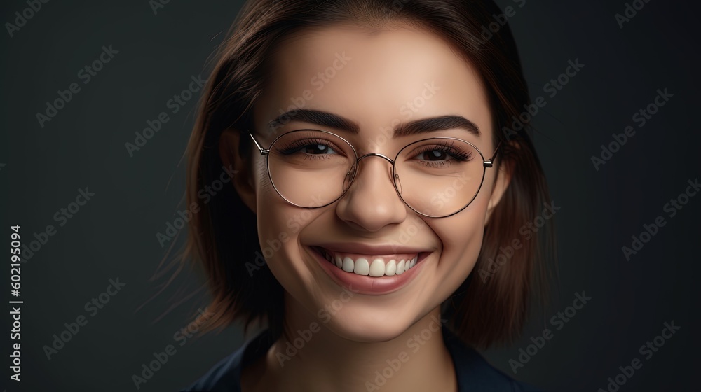 Closeup portrait of a beautiful smiling young woman on grey background.Generative Ai Closeup portrait of a beautiful smiling young woman on grey background.Generative Ai