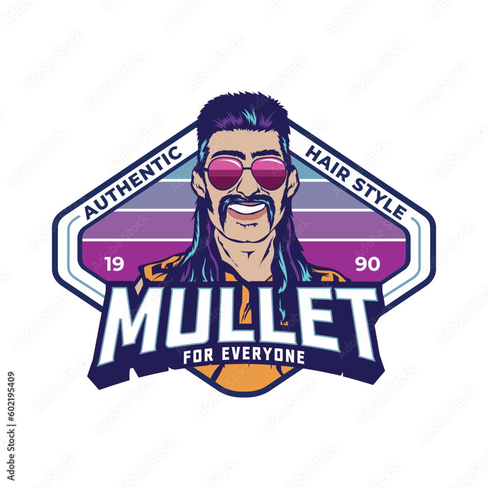 Man with mullet hair style and red neck shirt in retro style, good for club logo and t shirt design Man with mullet hair style and red neck shirt in retro style, good for club logo and t shirt design