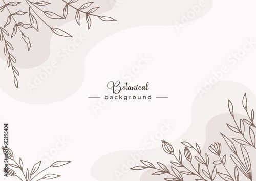 Rustic floral background with hand drawn leaves and flower border on pastel flat color for wedding invitation or engagement or greeting card