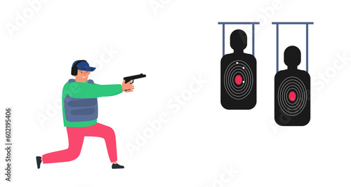 shooter man training with gun shooting range vector illustration