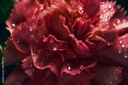 Macro Pink peony petals with water drops. Generative AI