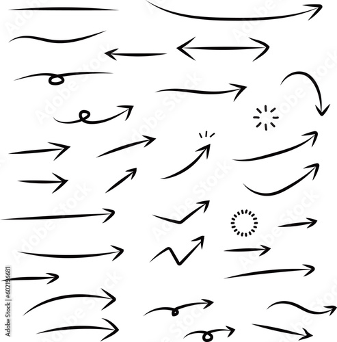 かわいい手書きの矢印セット　黒