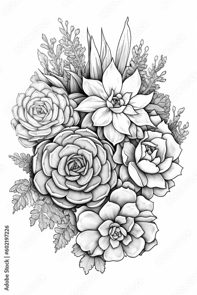 Coloring book succulents - created with Generative AI technology Coloring book succulents - created with Generative AI technology