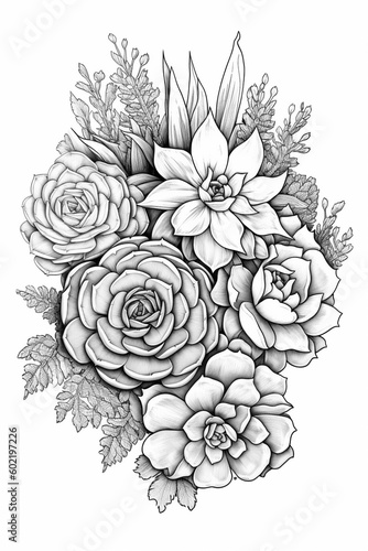 Coloring book succulents - created with Generative AI technology