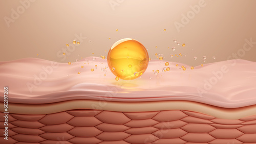 Obraz na plátne Bubble Vitamin C serum or Collagen product revitalize firmness to wrinkle or saggy skin