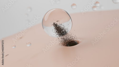 Cleansing water remove blackhead from pores. Woman facial skin care and acne treatment concept. 3D render