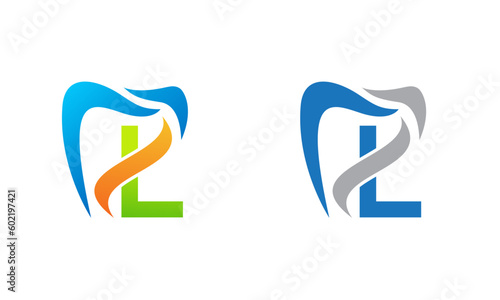 L dental and dentist medical services logo design.