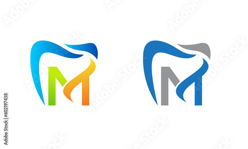 M dental logo and creative concept for dental care services.