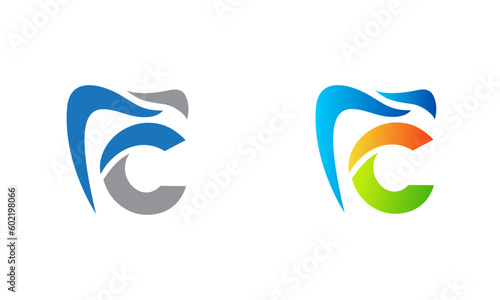 Creative C  letter logo design for dentist and dental care services.