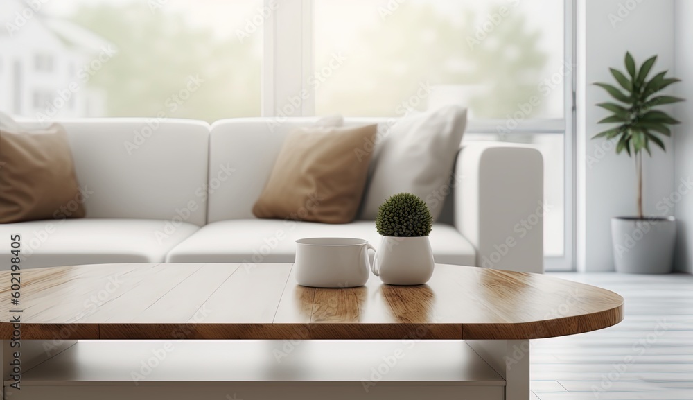 empty table with modern living room interior have white color sofa, by ai generative empty table with modern living room interior have white color sofa, by ai generative