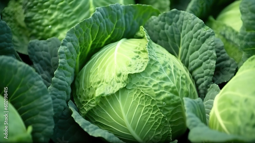 Wet cabbage with drops of water Generative AI