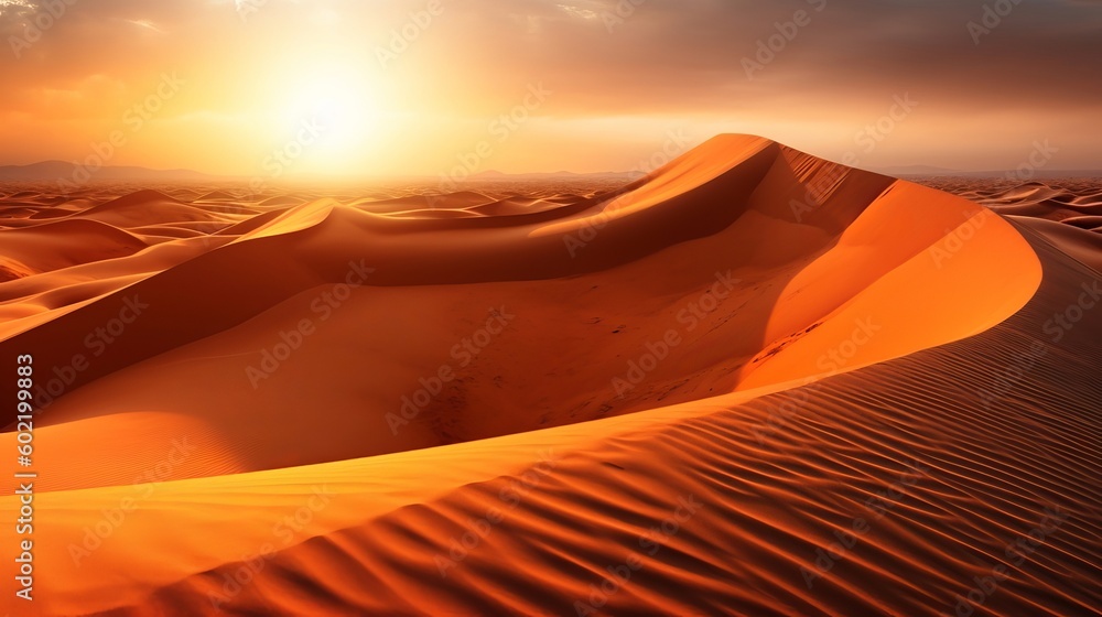 dusk on sand rise internal parts the sahara take off. Creative resource, AI Generated