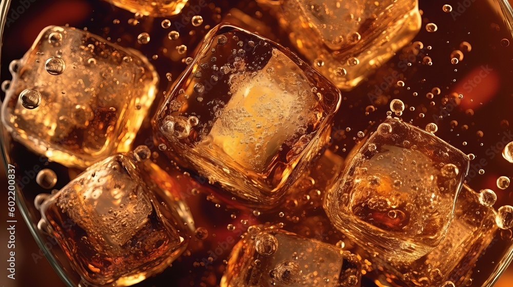 cola with ice 3d shapes near. Creative resource, AI Generated cola with ice 3d shapes near. Creative resource, AI Generated