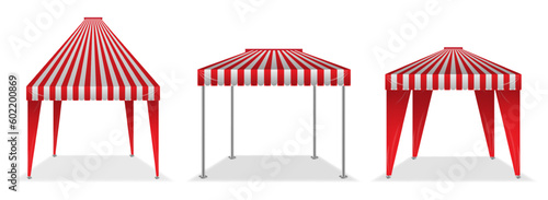 striped blank market stall or kiosk market awning shop isolated. 3d illustration