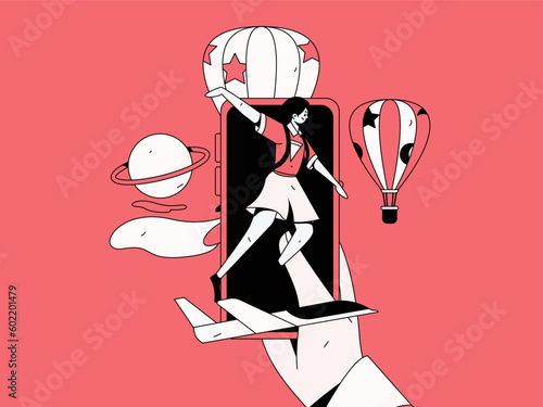 Holiday travel travel characters internet background vector hand drawn illustration
