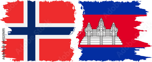 Cambodia and Norway grunge flags connection vector
