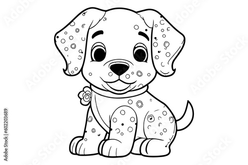 Dog Character Vector, Coloring Book Page with Dog, Coloring page outline of a cute dog, coloring page with Animal character 