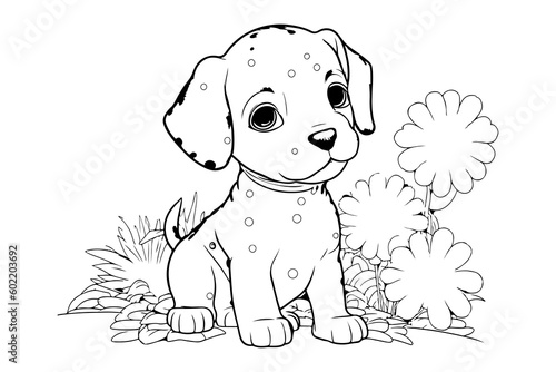 Dog Character Vector, Coloring Book Page with Dog, Coloring page outline of a cute dog, coloring page with Animal character 