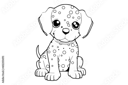 Dog Character Vector, Coloring Book Page with Dog, Coloring page outline of a cute dog, coloring page with Animal character 