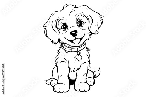 Dog Character Vector, Coloring Book Page with Dog, Coloring page outline of a cute dog, coloring page with Animal character 