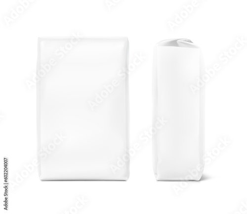 High realistic vertical bag mockup. Front and back side view. Vector illustration. Ready for use in presentation, promo, advertising and more. EPS10.
