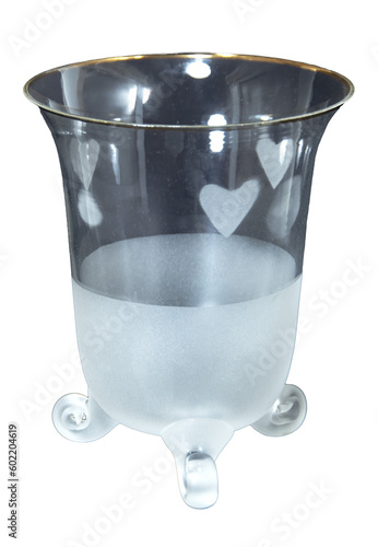 White and clear Decorative custom bucket-style Glass Vase isolated on a transparent background. PNG image for Graphics and Craft artwork.