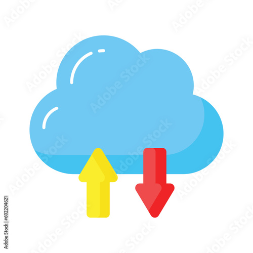 Upward and downward arrow with cloud showing concept vector of cloud syncing with 5G speed