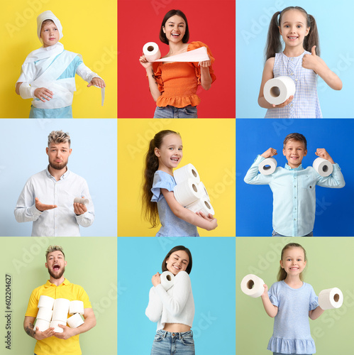 Set of people with rolls of...