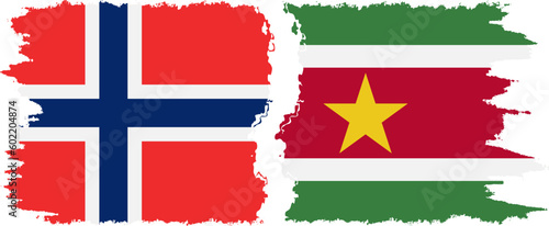 Suriname and Norway grunge flags connection vector photo