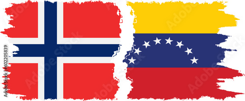 Venezuela and Norway grunge flags connection vector