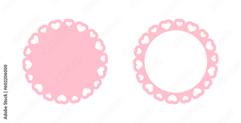 Circle scalloped frame with hearts set, Pastel Cute Valentines Frame Border Circle scalloped frame with hearts set, Pastel Cute Valentines Frame Border