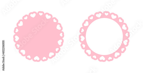 Circle scalloped frame with hearts set, Pastel Cute Valentines Frame Border