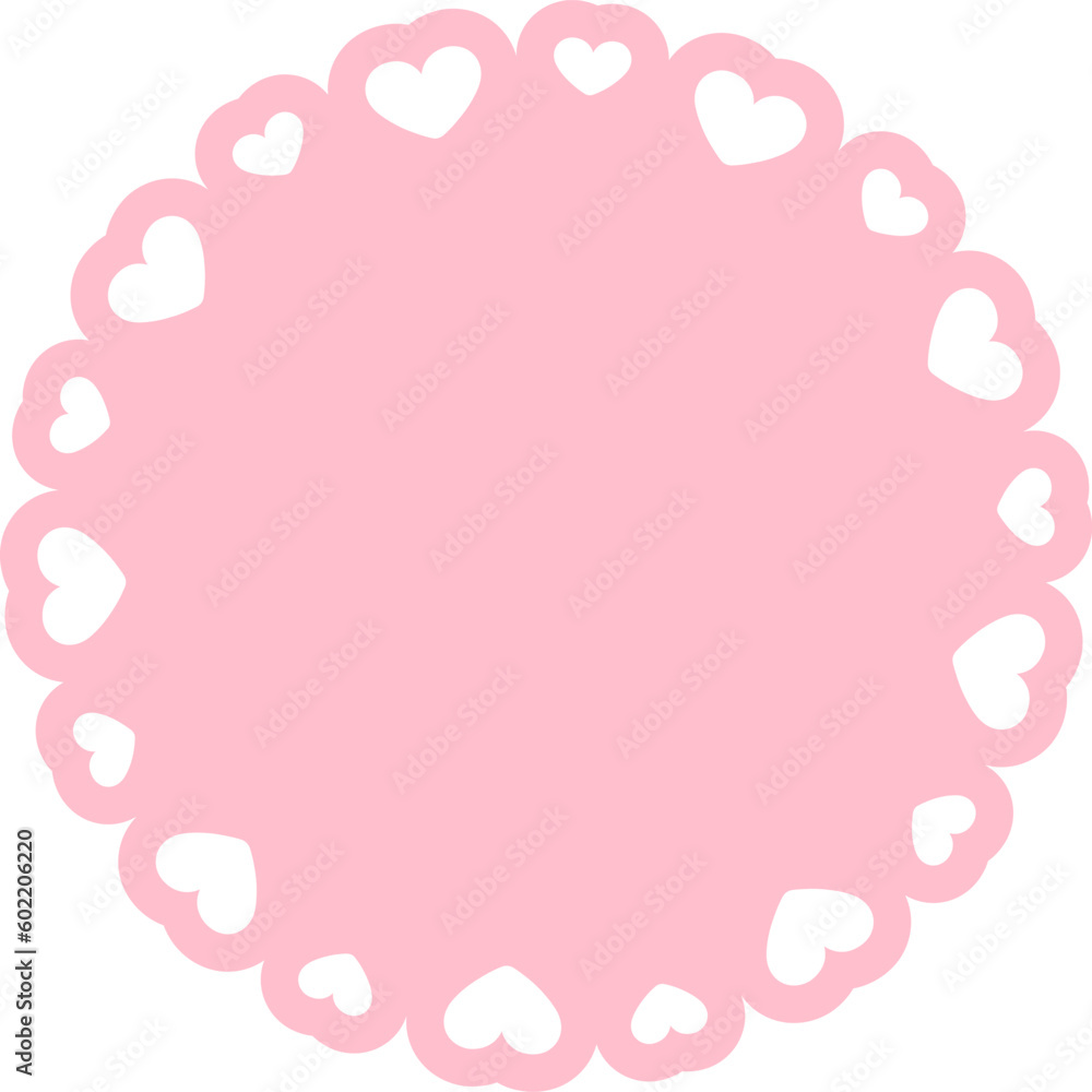 Circle scalloped frame with hearts, Pastel Cute Valentines Frame Border
