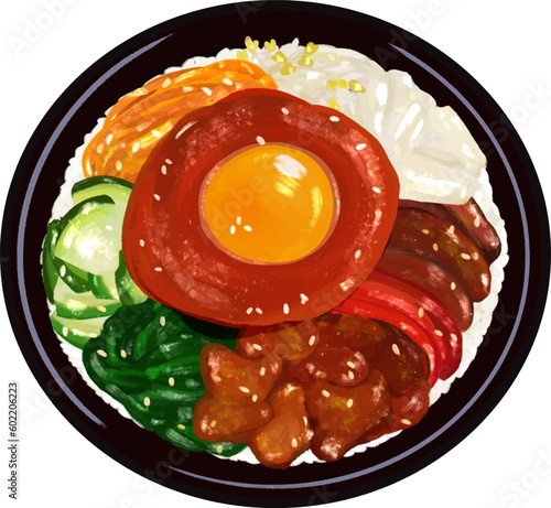 Vector drawing, Bibimbap, Korean food, บิบิมบับ, 감사합니다