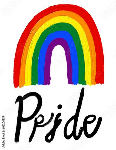 Rainbow with pride text oil brush paint.LGBT  Pride month watercolor texture concept. Vector illustration