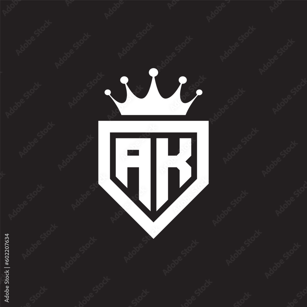 AK or KA logo monogram symbol shield with crown shape design vector AK or KA logo monogram symbol shield with crown shape design vector