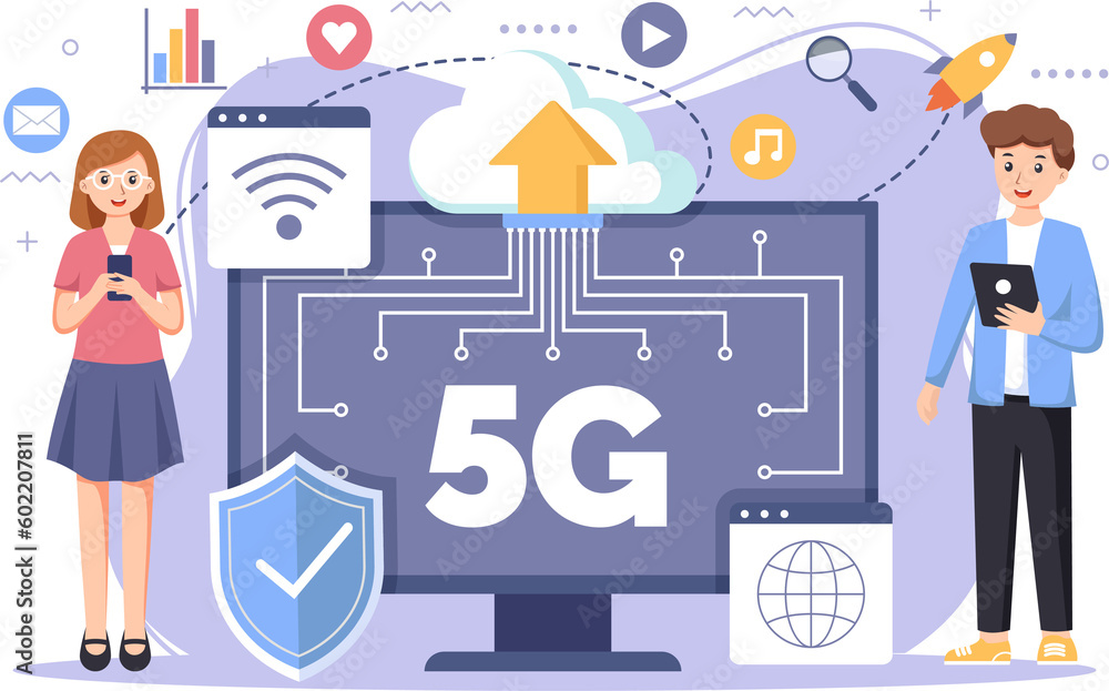 custom made wallpaper toronto digitalMobile wireless 5th generation technology background design illustration. 5G wireless network technology concept