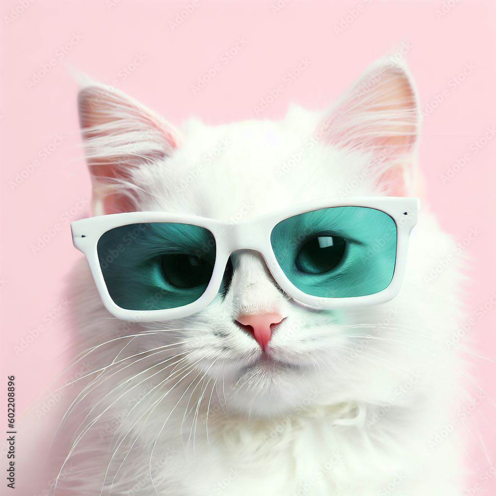 A cat wearing sunglasses and a blue background Generative AI. A cat ...