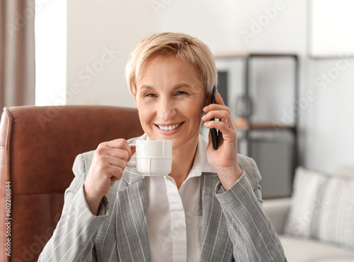Mature businesswoman talkin...