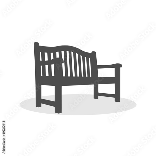 Wooden park bench isolated on white background. Half turn view