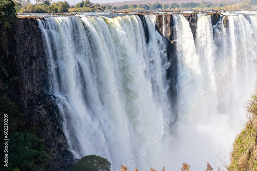 Close-up of the victoria falls in Zimbabwe, on a late afternoon.