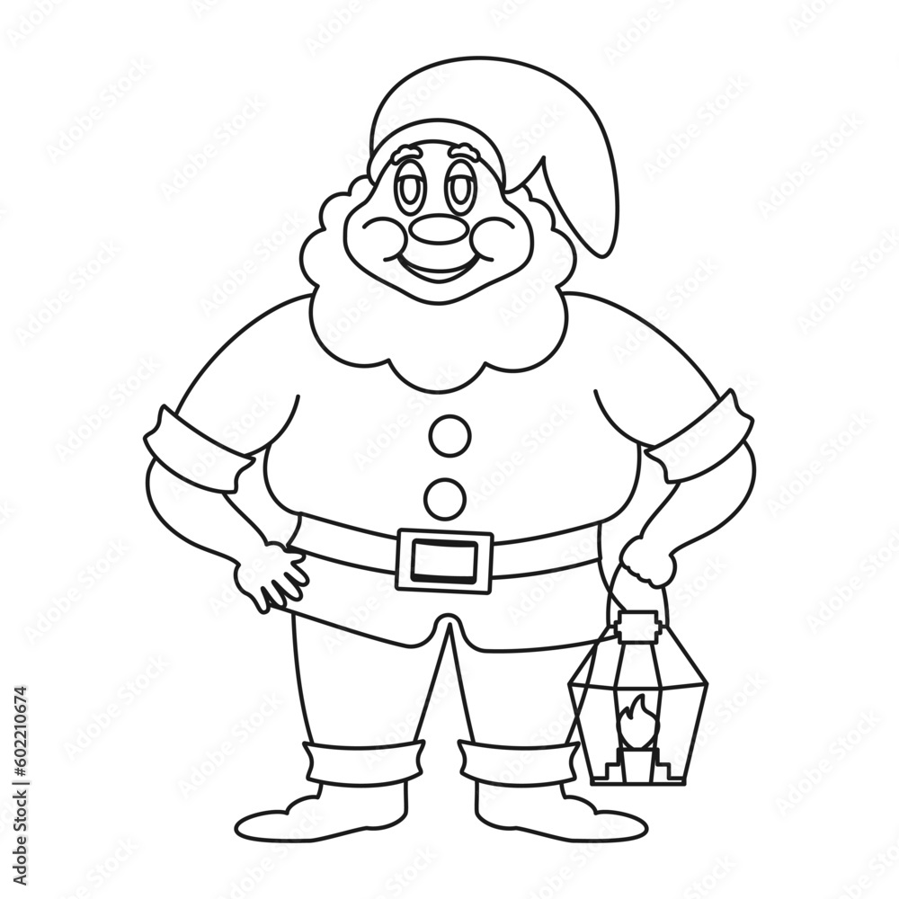 Vector black and white illustration. Gnome. Picture for coloring. Children's illustration.