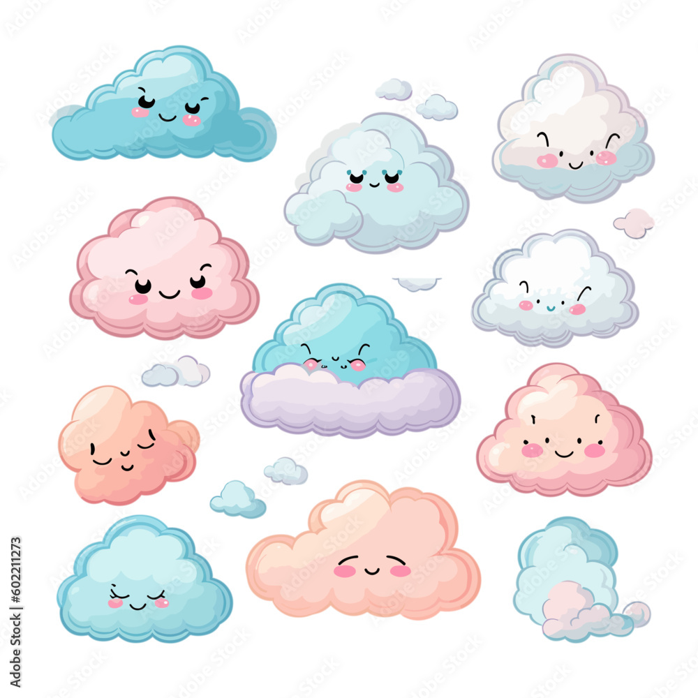 seamless pattern with pastel clouds set 6