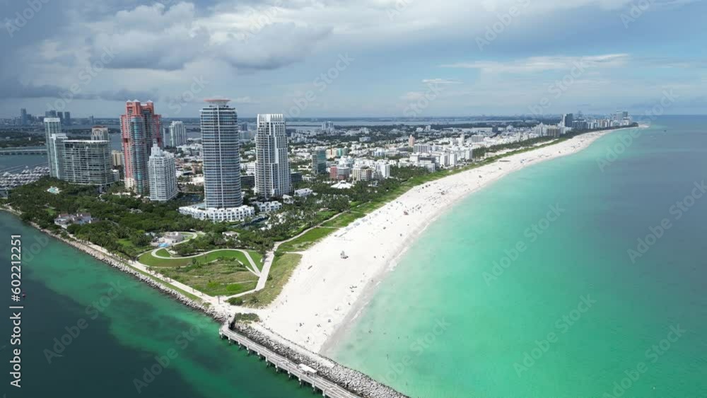 Aerial view of South Point, South Beach, Miami, Florida. South Pointe Park, Government Canal in Miami. Aerial view of ocean in Miami. South Pointe Park and Pier. Aerial view of South Point, South Beach, Miami, Florida. South Pointe Park, Government Canal in Miami. Aerial view of ocean in Miami. South Pointe Park and Pier.